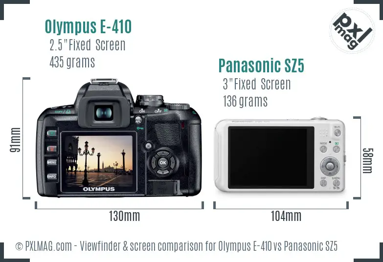 Olympus E-410 vs Panasonic SZ5 Screen and Viewfinder comparison Olympus E-410 vs Panasonic SZ5 Screen and Viewfinder comparison