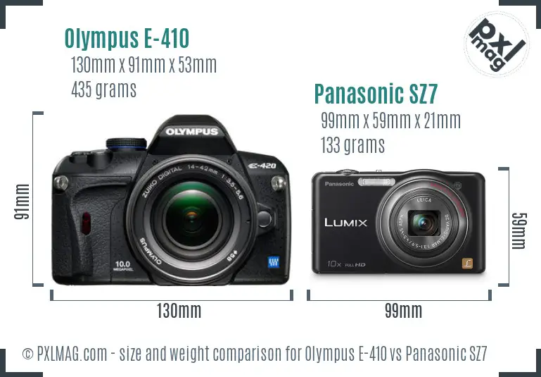 Olympus E-410 vs Panasonic SZ7 size comparison