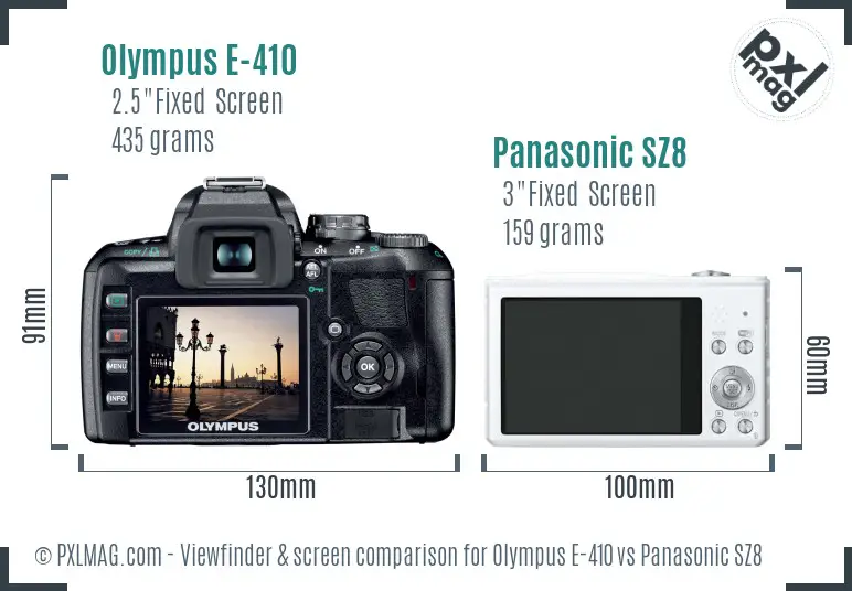 Olympus E-410 vs Panasonic SZ8 Screen and Viewfinder comparison