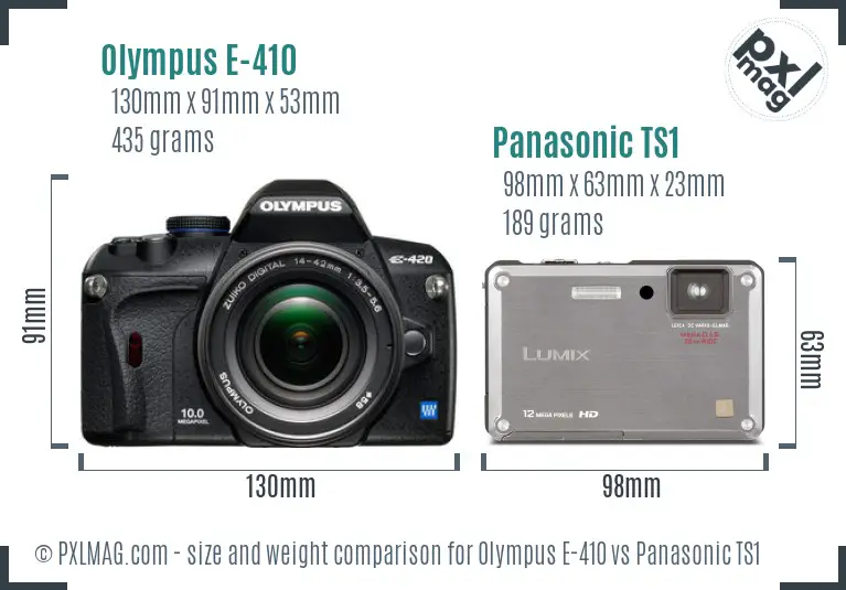 Olympus E-410 vs Panasonic TS1 size comparison Olympus E-410 vs Panasonic TS1 size comparison