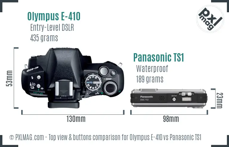 Olympus E-410 vs Panasonic TS1 top view buttons comparison Olympus E-410 vs Panasonic TS1 top view buttons comparison