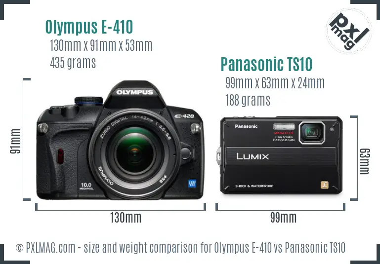 Olympus E-410 vs Panasonic TS10 size comparison