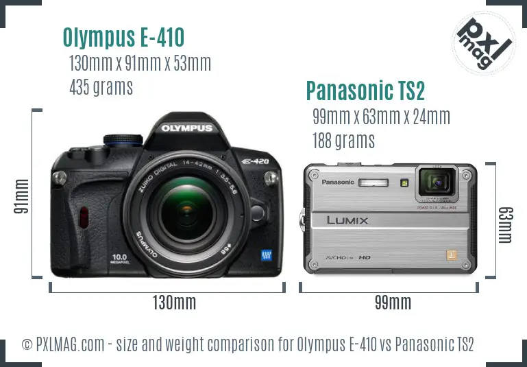 Olympus E-410 vs Panasonic TS2 size comparison