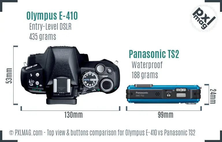 Olympus E-410 vs Panasonic TS2 top view buttons comparison