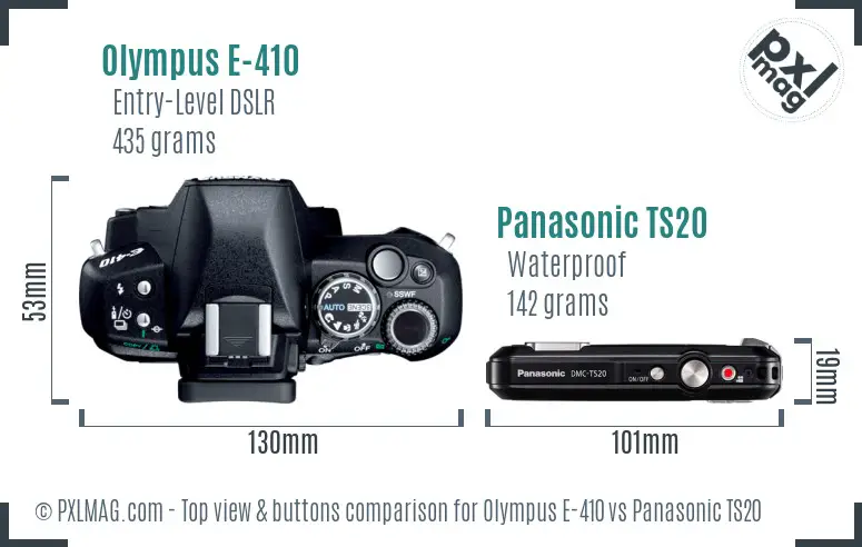 Olympus E-410 vs Panasonic TS20 top view buttons comparison