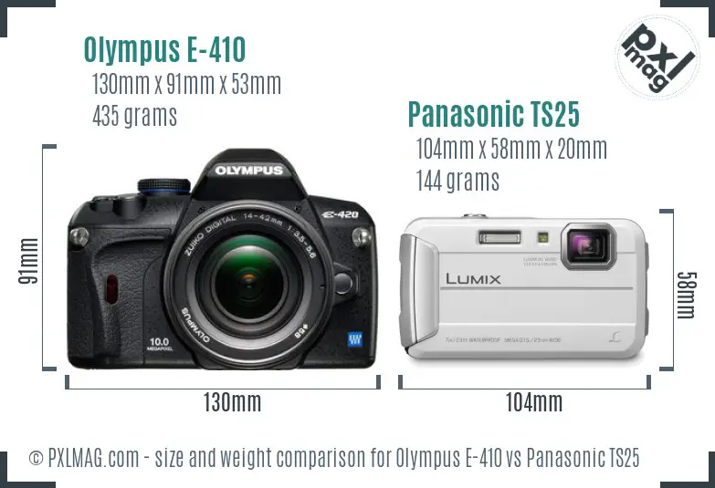 Olympus E-410 vs Panasonic TS25 size comparison