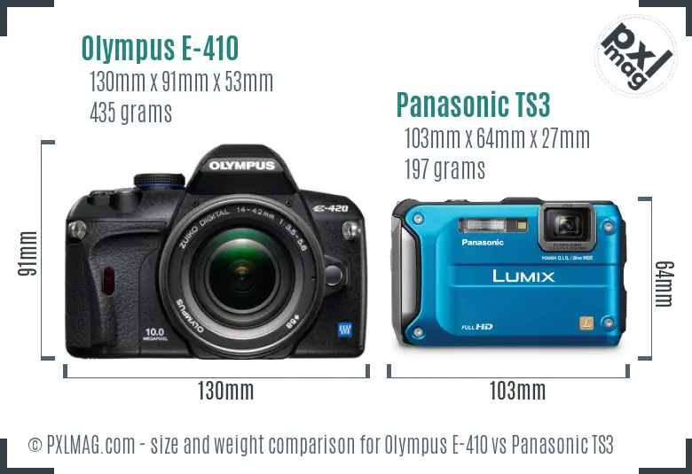 Olympus E-410 vs Panasonic TS3 size comparison