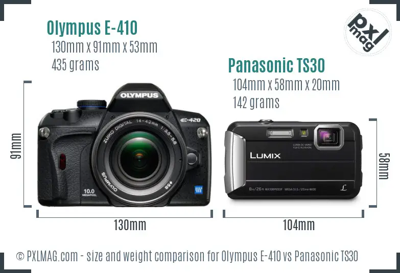 Olympus E-410 vs Panasonic TS30 size comparison