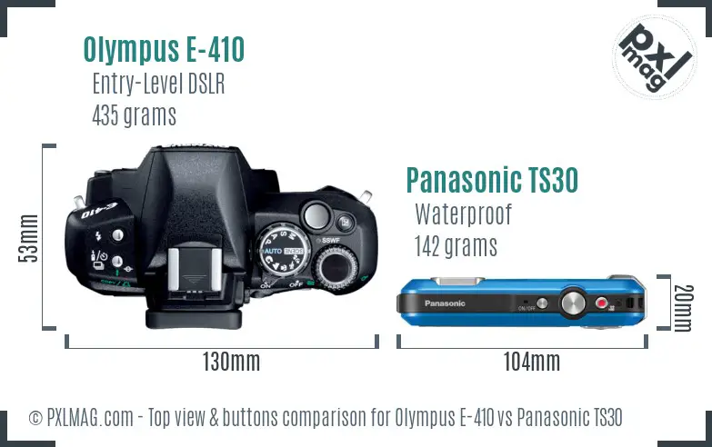 Olympus E-410 vs Panasonic TS30 top view buttons comparison