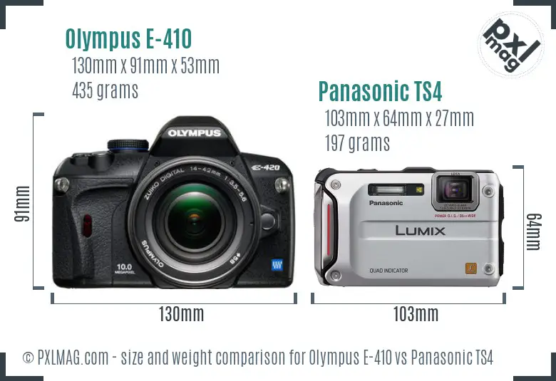 Olympus E-410 vs Panasonic TS4 size comparison