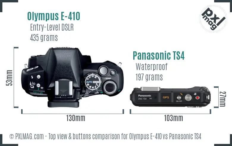 Olympus E-410 vs Panasonic TS4 top view buttons comparison