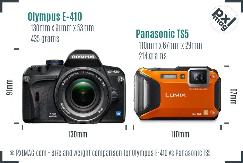 Olympus E-410 vs Panasonic TS5 size comparison