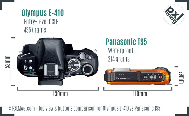 Olympus E-410 vs Panasonic TS5 top view buttons comparison