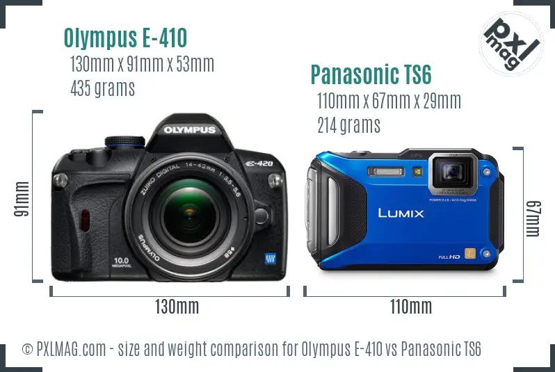 Olympus E-410 vs Panasonic TS6 size comparison