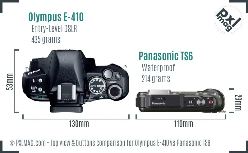 Olympus E-410 vs Panasonic TS6 top view buttons comparison