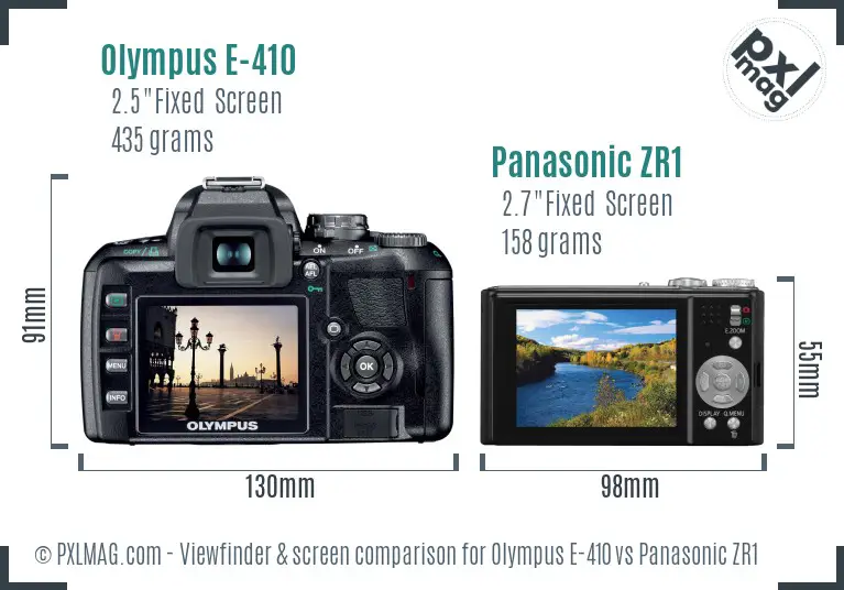 Olympus E-410 vs Panasonic ZR1 Screen and Viewfinder comparison