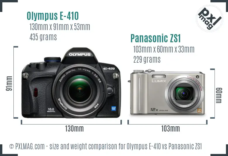 Olympus E-410 vs Panasonic ZS1 size comparison