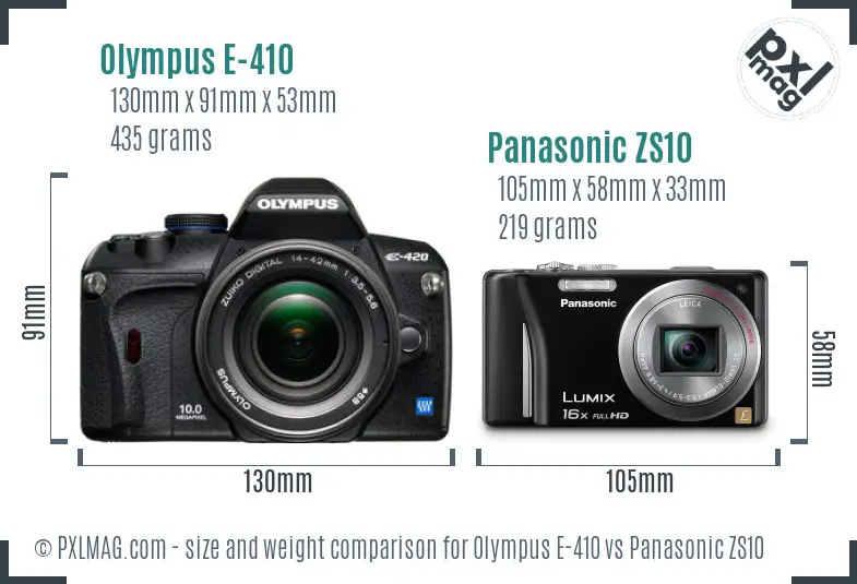 Olympus E-410 vs Panasonic ZS10 size comparison