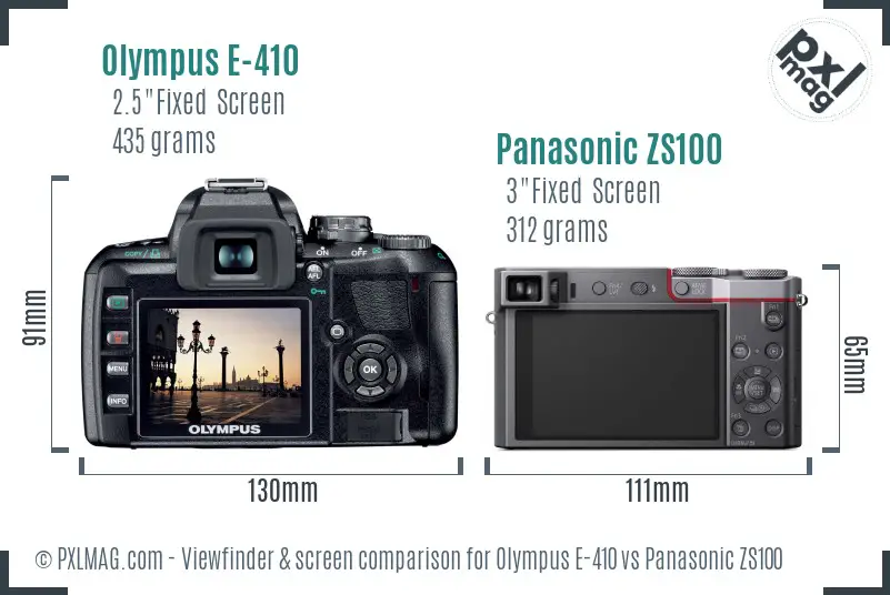 Olympus E-410 vs Panasonic ZS100 Screen and Viewfinder comparison