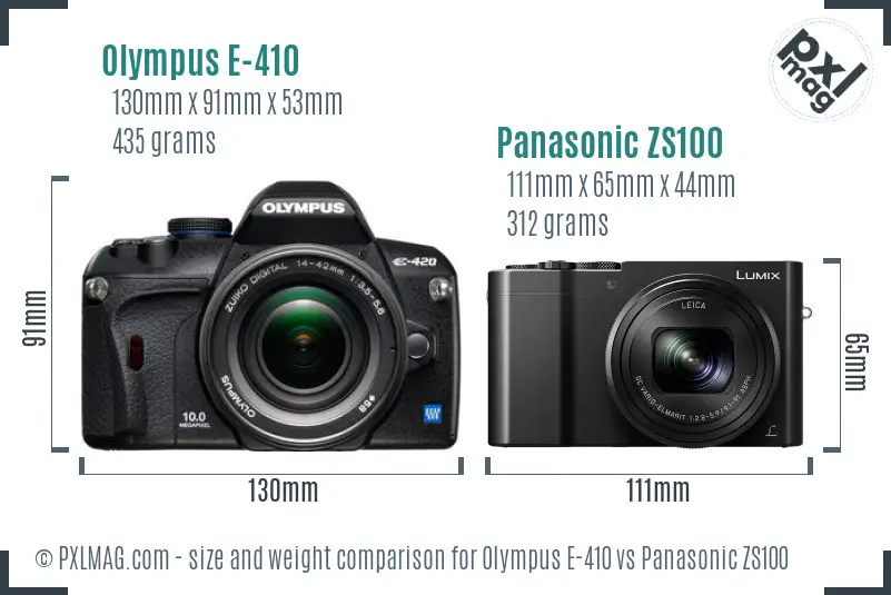 Olympus E-410 vs Panasonic ZS100 size comparison