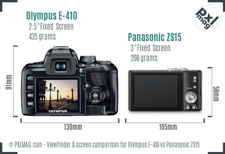 Olympus E-410 vs Panasonic ZS15 Screen and Viewfinder comparison