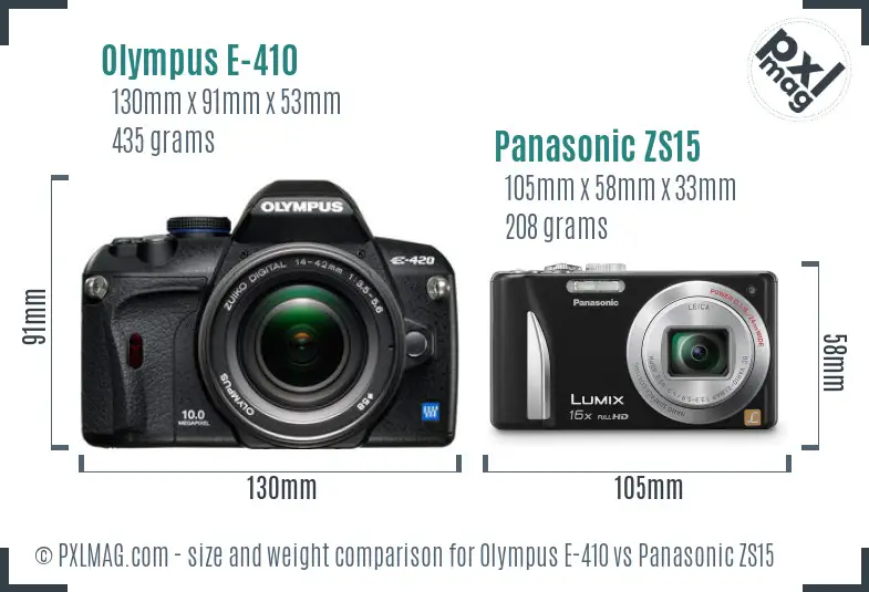 Olympus E-410 vs Panasonic ZS15 size comparison