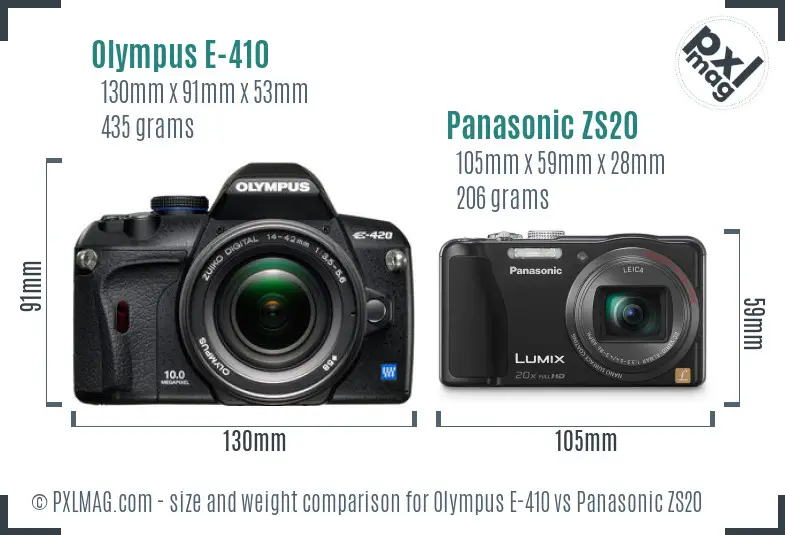 Olympus E-410 vs Panasonic ZS20 size comparison