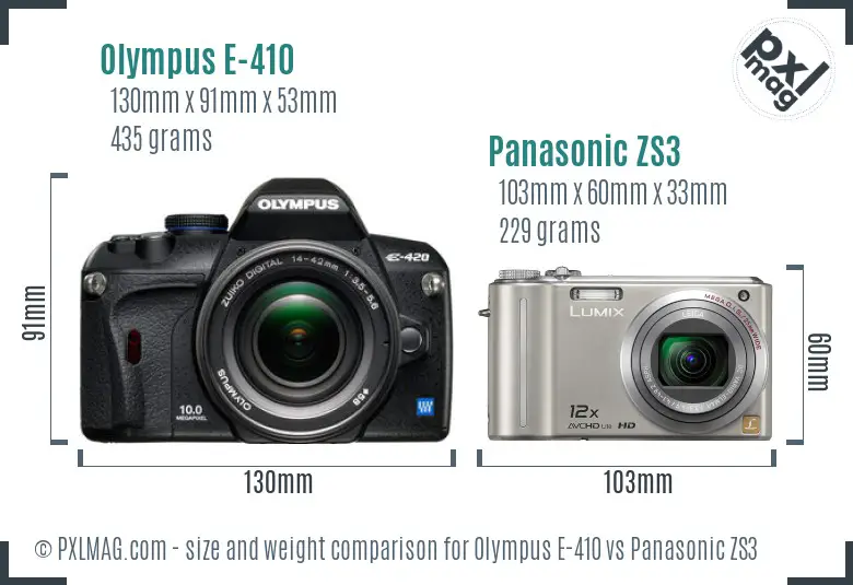 Olympus E-410 vs Panasonic ZS3 size comparison