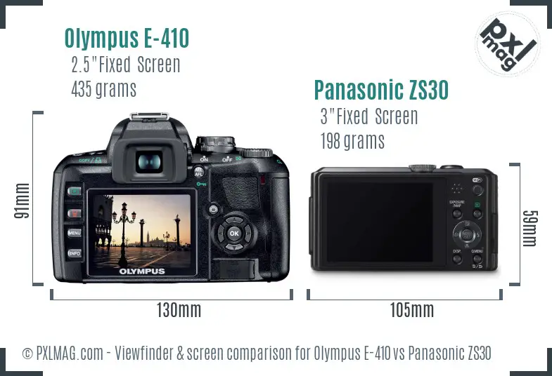 Olympus E-410 vs Panasonic ZS30 Screen and Viewfinder comparison