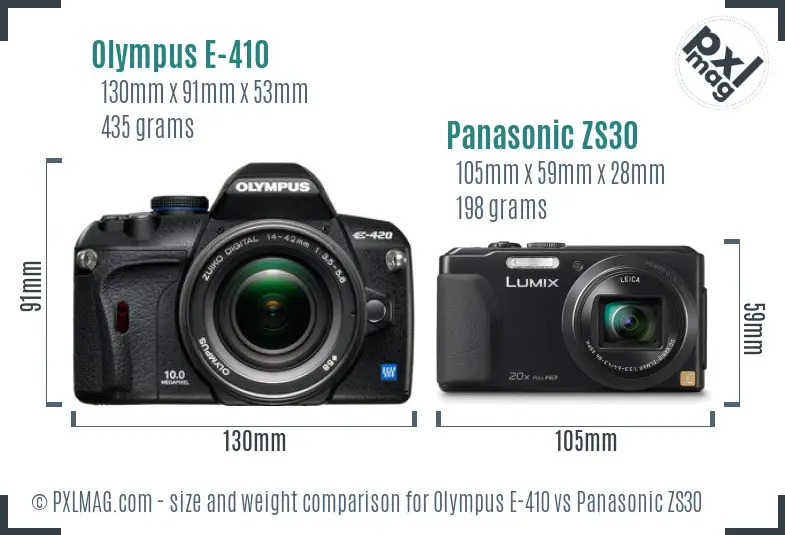 Olympus E-410 vs Panasonic ZS30 size comparison