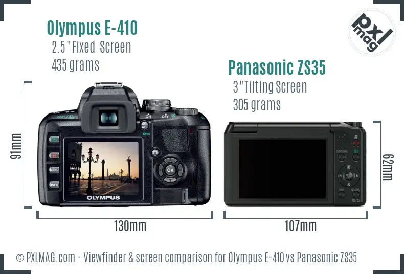 Olympus E-410 vs Panasonic ZS35 Screen and Viewfinder comparison