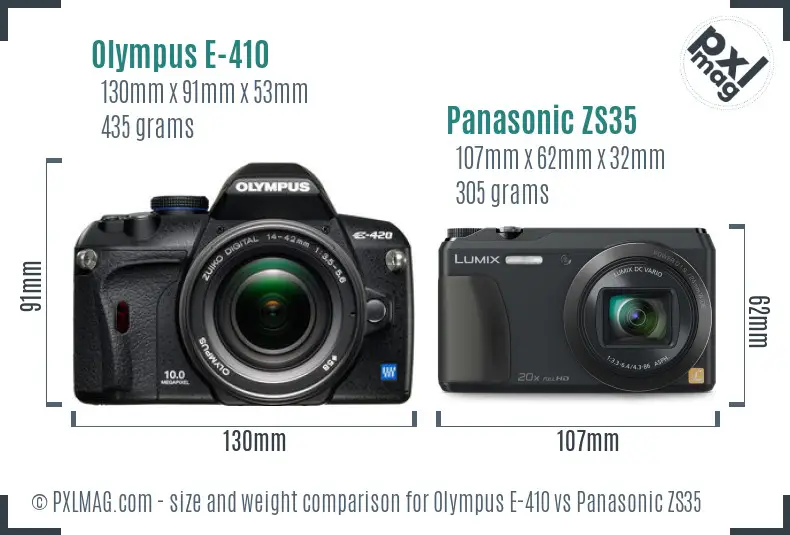 Olympus E-410 vs Panasonic ZS35 size comparison