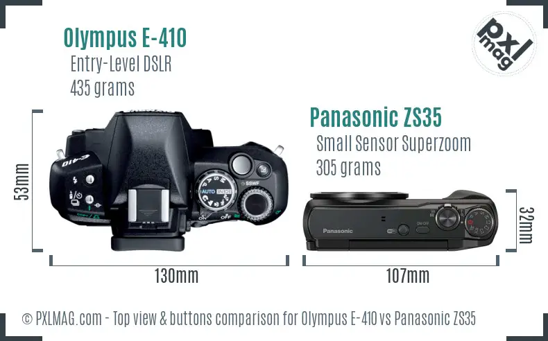 Olympus E-410 vs Panasonic ZS35 top view buttons comparison