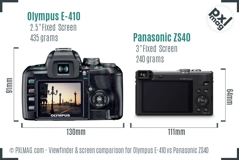 Olympus E-410 vs Panasonic ZS40 Screen and Viewfinder comparison