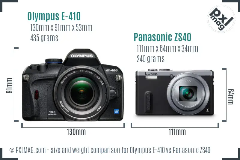 Olympus E-410 vs Panasonic ZS40 size comparison