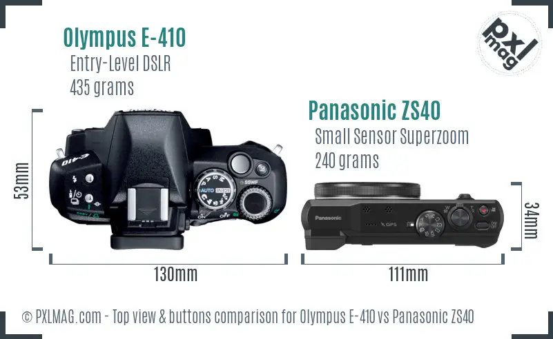 Olympus E-410 vs Panasonic ZS40 top view buttons comparison