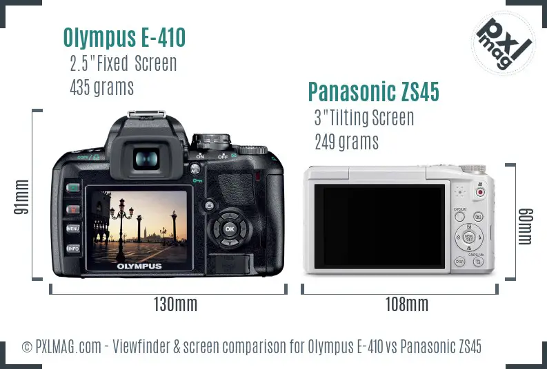 Olympus E-410 vs Panasonic ZS45 Screen and Viewfinder comparison
