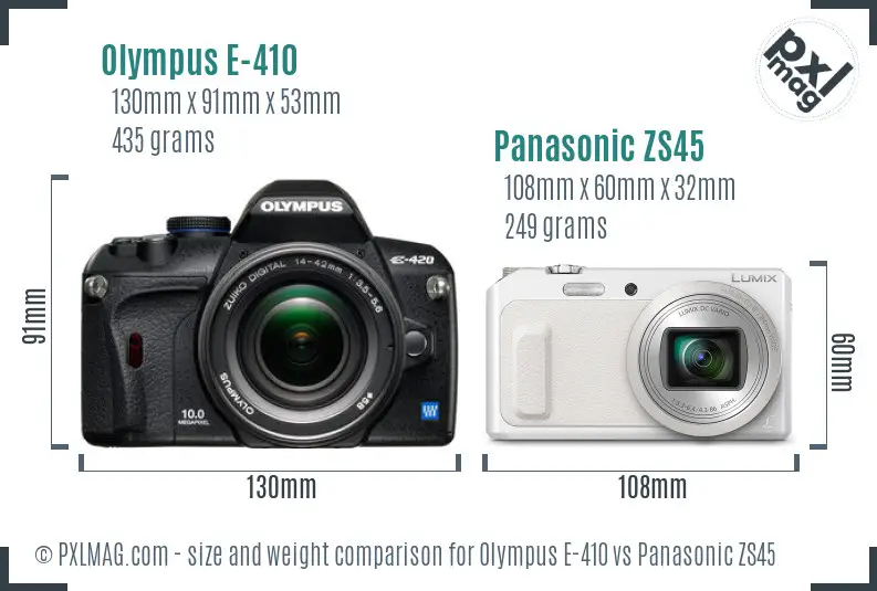 Olympus E-410 vs Panasonic ZS45 size comparison