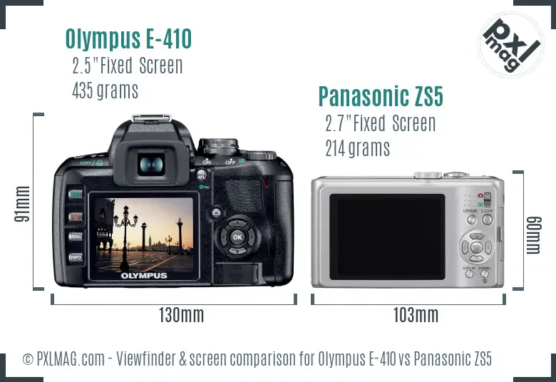 Olympus E-410 vs Panasonic ZS5 Screen and Viewfinder comparison