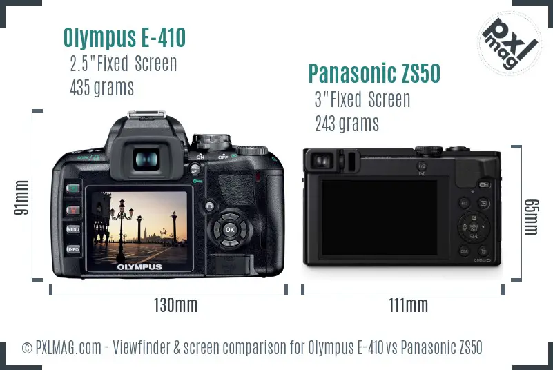 Olympus E-410 vs Panasonic ZS50 Screen and Viewfinder comparison