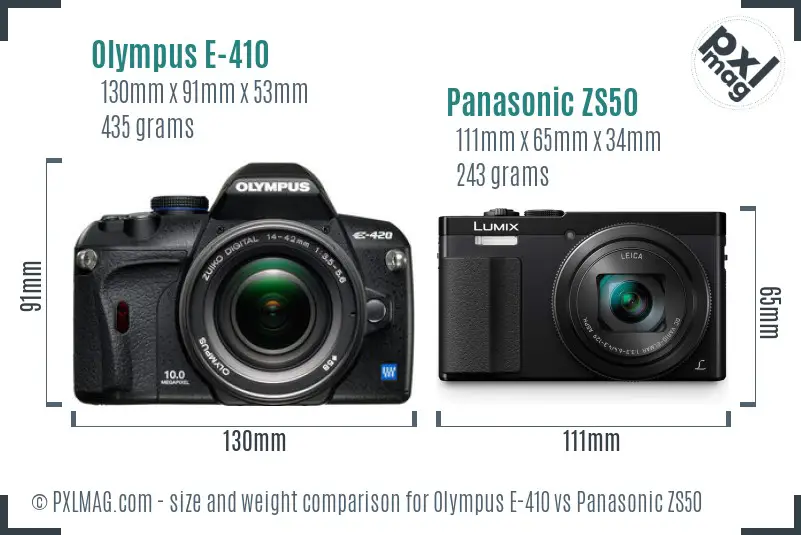 Olympus E-410 vs Panasonic ZS50 size comparison