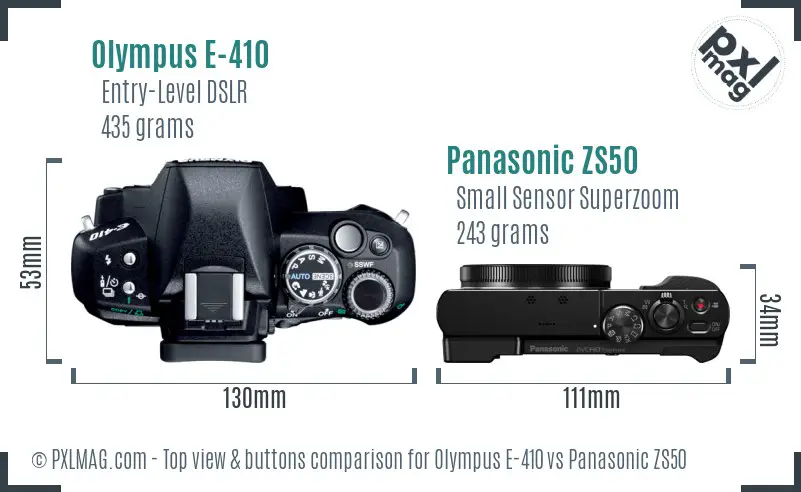 Olympus E-410 vs Panasonic ZS50 top view buttons comparison