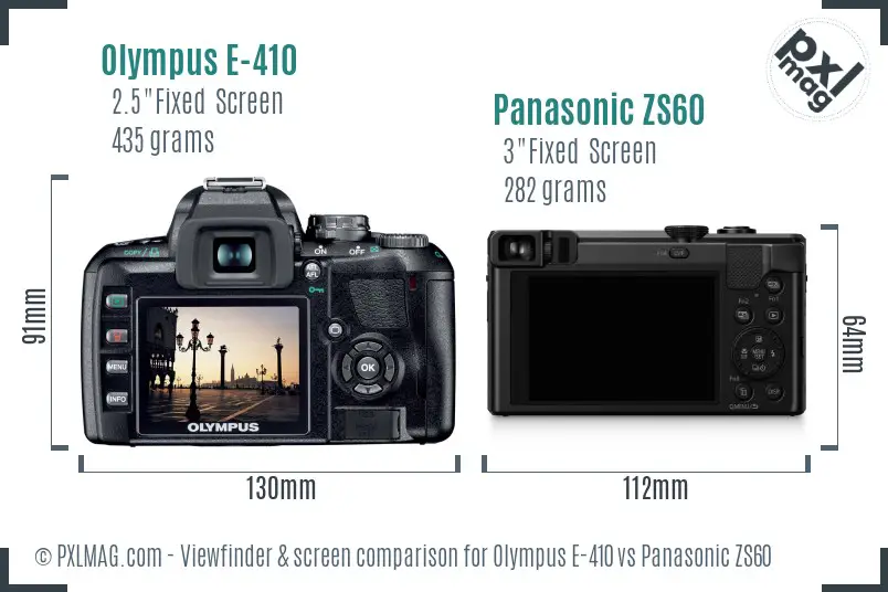 Olympus E-410 vs Panasonic ZS60 Screen and Viewfinder comparison