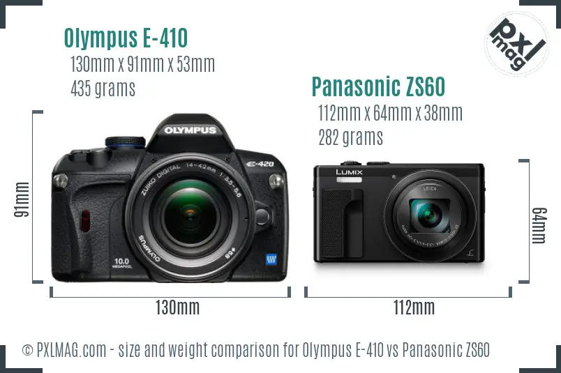 Olympus E-410 vs Panasonic ZS60 size comparison