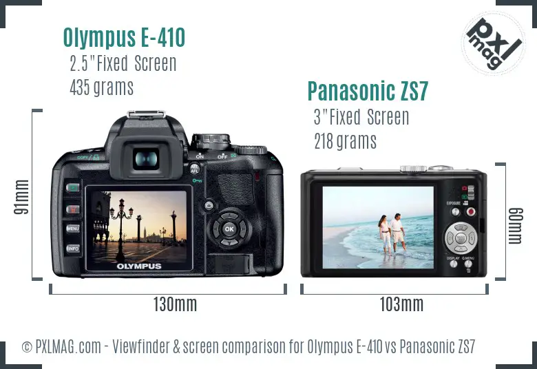 Olympus E-410 vs Panasonic ZS7 Screen and Viewfinder comparison