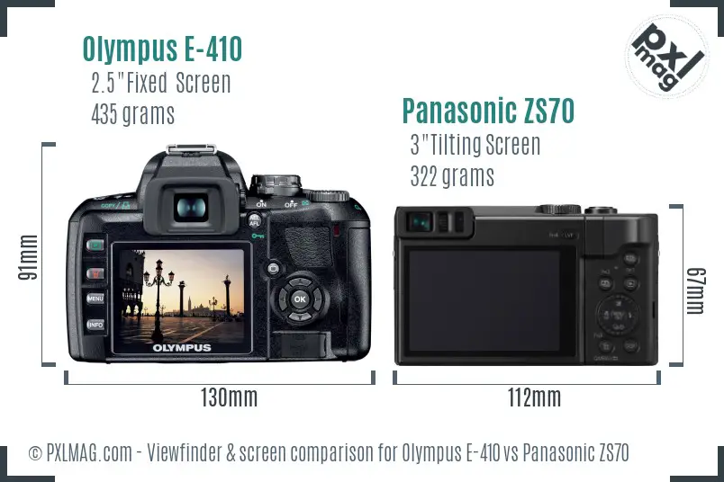 Olympus E-410 vs Panasonic ZS70 Screen and Viewfinder comparison