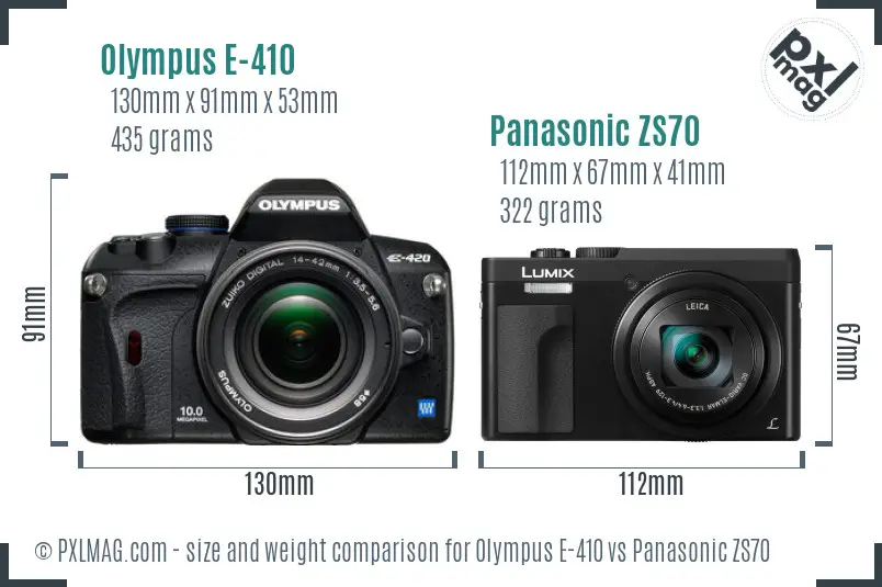 Olympus E-410 vs Panasonic ZS70 size comparison