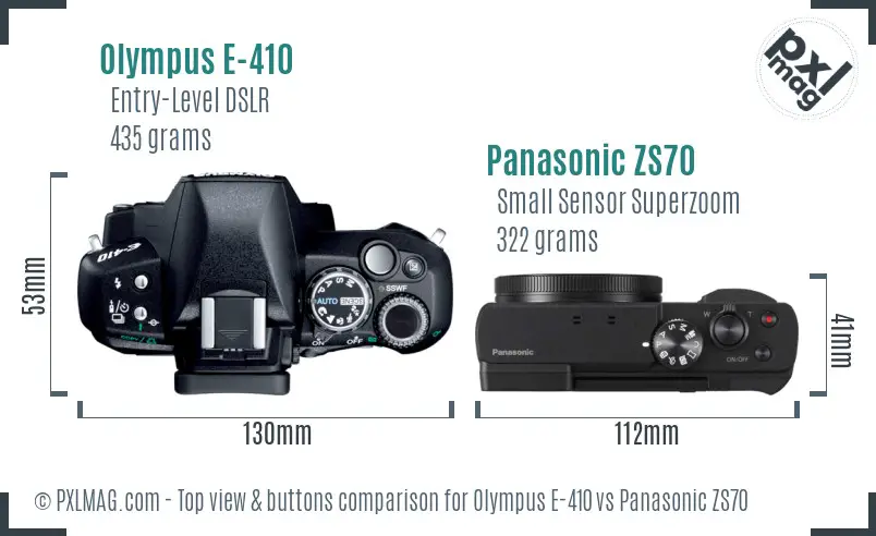 Olympus E-410 vs Panasonic ZS70 top view buttons comparison