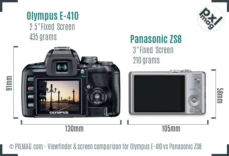 Olympus E-410 vs Panasonic ZS8 Screen and Viewfinder comparison
