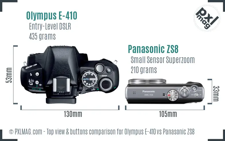 Olympus E-410 vs Panasonic ZS8 top view buttons comparison